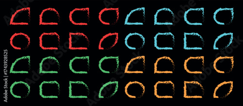 Handcrafted Colorful Squares, Circle, Rectangle and Varaites with Expressive Painterly Borders Bringing Energy and Personality to Creative Layouts in Black Background