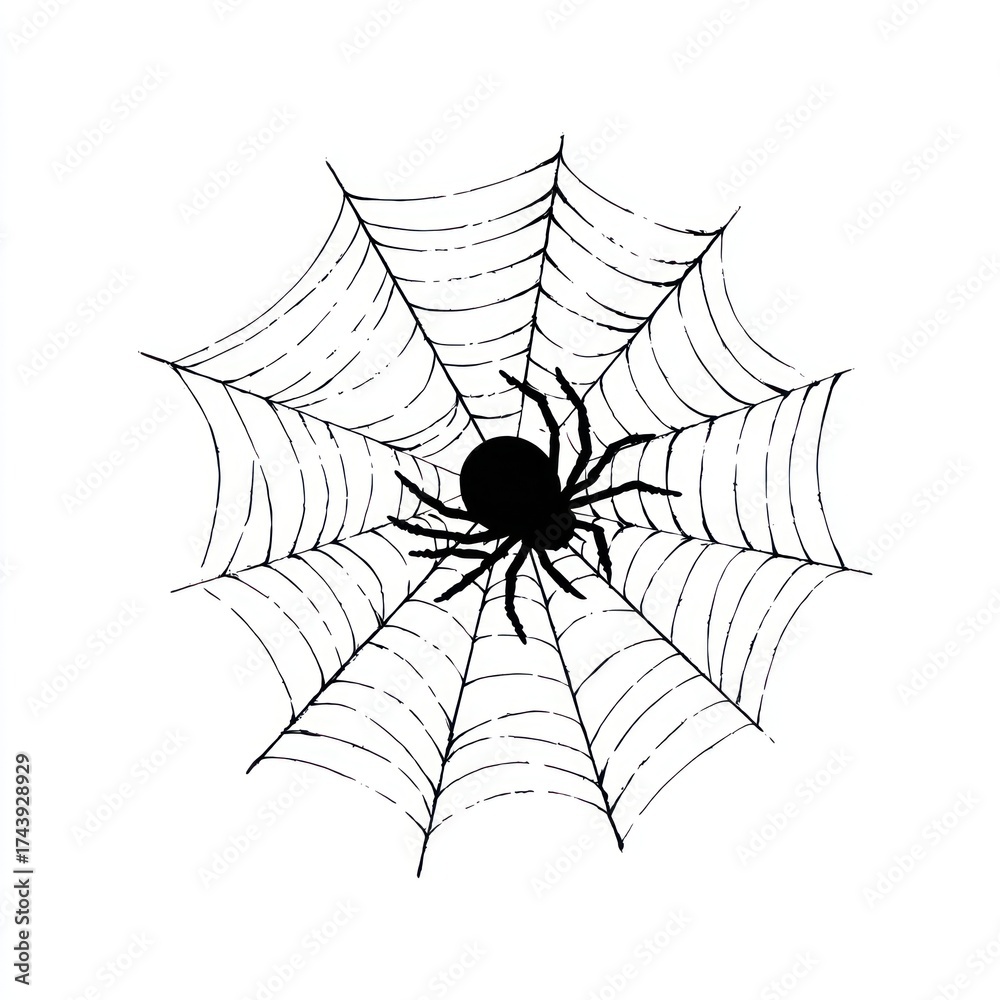 Fototapeta premium Spider on intricate web illustration.
