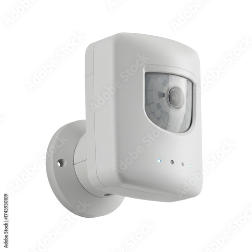 Modern white infrared motion sensor security alarm device for smart home systems. isolated PNG with Transparent Background