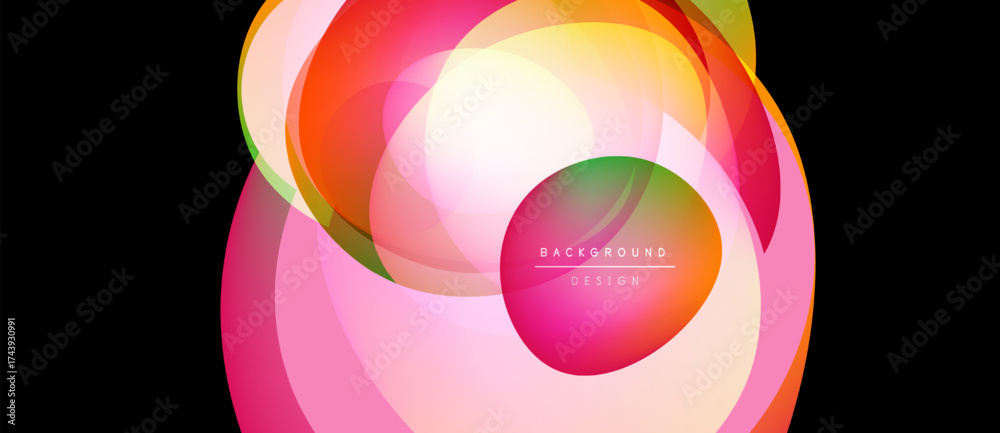 Fototapeta premium Abstract colorful design. Overlapping shapes create dynamic visual effect. Gradient hues blend seamlessly, forming modern background.