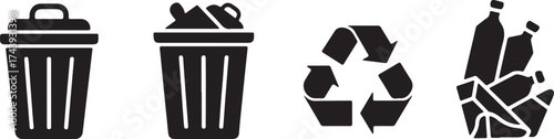 Garbage Bins Recycle Icon Symbol Set Ecology Waste Management Awareness