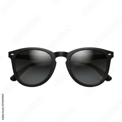 Classic black round-frame sunglasses with dark lenses for fashion and summer accessories display isolated PNG with Transparent Background