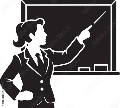 Confident teacher presenting lesson at chalkboard
