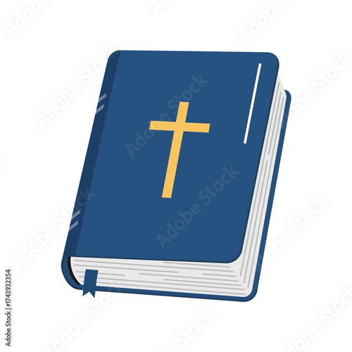 Illustration of a Blue Bible with a Golden Cross on the Cover.