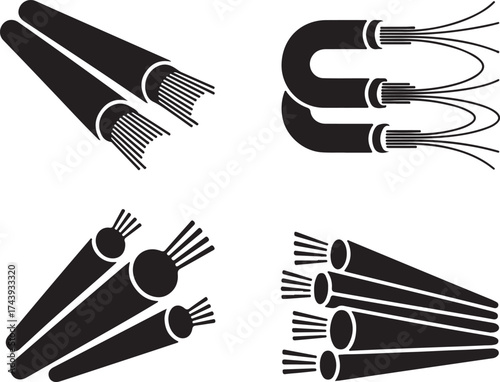 Fiber Optic Cable Icons Communication Network Data on Transparent Background