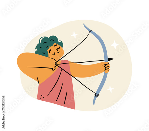 Astrological horoscope sign of sagittarius known as archer. Vector in flat style, astrological earth element symbol, isolated character with bow and arrows shooting. Greek mythology symbolism