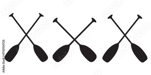 Crossed oars silhouette vector, Two boat paddles silhouette vector,  Canoe oars symbol