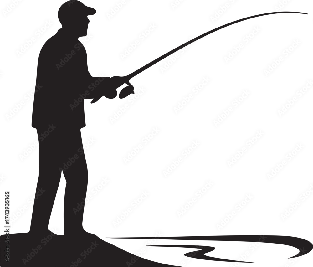 Obraz premium Silhouette of a Fisherman Casting a Line on a Riverbank