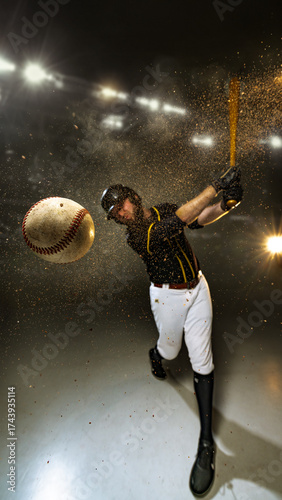 Obraz na plátne Baseball batter hitting fastball with dynamic motion under 3D stadium lights