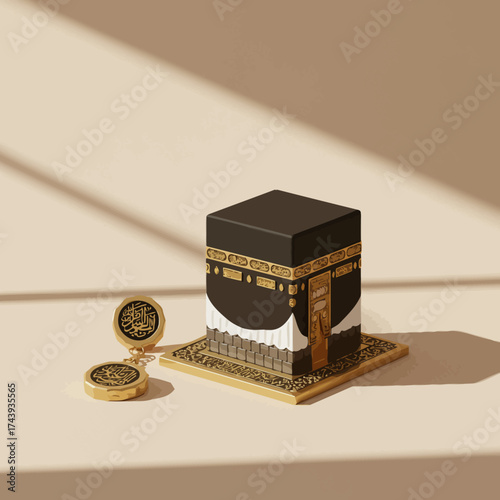 Miniature Kaaba Model with Islamic Calligraphy Keychain