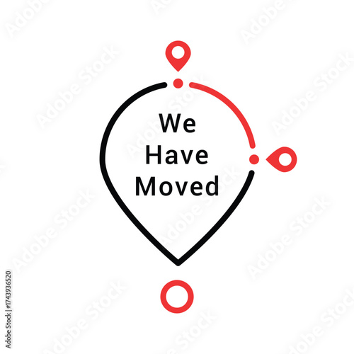 color we have moved thin line bubble. concept of locator land mark like ecommerce delivery or transfer label. flat simple trendy outline logotype graphic banner design illustration isolated on white