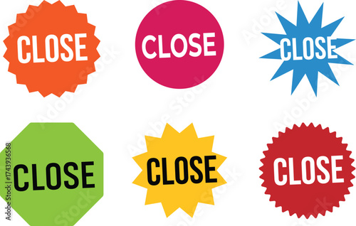 Colorful Close Sign Stickers Collection for Business and Marketing Promotion