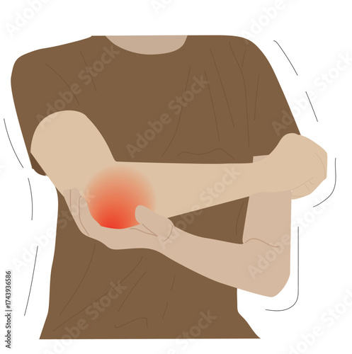 elbow pain. a man who is experiencing pain in his elbow