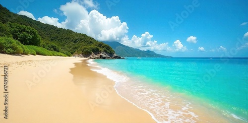 Golden Sands and Turquoise Waters Serene Coastal Scene Perfect for Summer Vacation and Travel Brochures