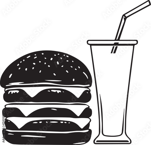 Burger and drink vector illustration for fast food, dining, snack, and restaurant menu themes