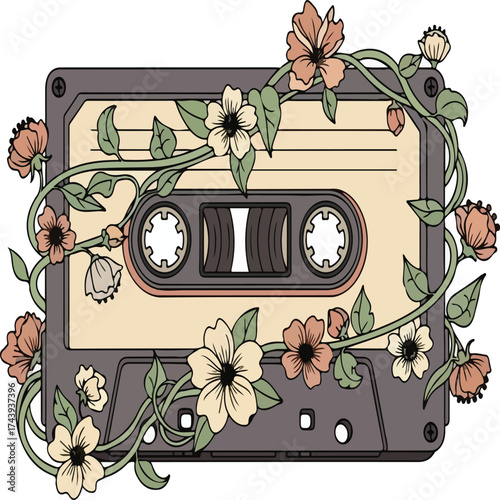 retro music background with flowers