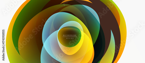 Abstract colorful layers create dynamic circular design. Modern graphic element, vibrant hues, smooth gradients.