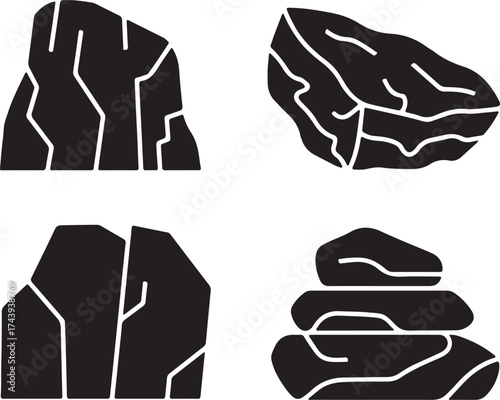 Rock Stone Boulder Pile. Cartoon Cobblestone Crag Cliff Piece Set