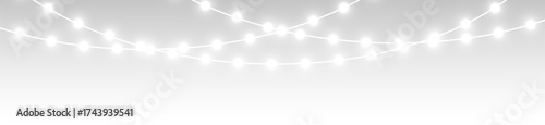 png glowing white Christmas garland with hanging ornaments, sparkling LED lights and elegant festive illumination for holiday celebrations

