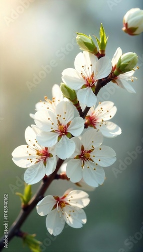Delicate White Blossoms in Soft Spring Sunlight Peaceful Renewal and Purity
