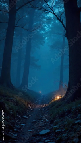 Mysterious Night Scene Ethereal Glow Illuminates Objects in Enigmatic Darkness - Perfect for Fantasy, Mystery, and Magical Themes
