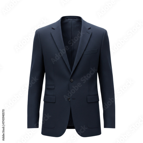 Classic dark blue men's suit blazer for professional business fashion and formal wear. isolated PNG with Transparent Background