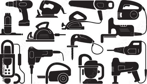 Tools Silhouette Collection Isolated on Transparent Background
