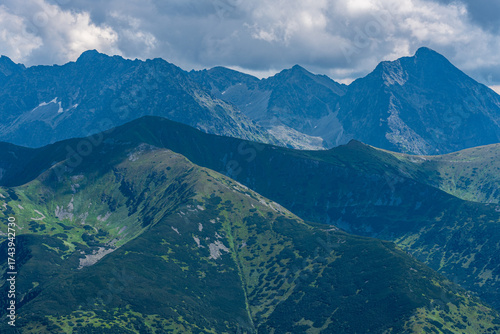 Part of High Tatras mountains with Krivan and Koprovsky stit from Malolucniak hill in Western Tatras mountains