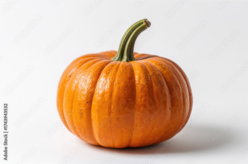 Obraz premium Vibrant orange pumpkin set against a clean white backdrop - a rich emblem of wholesome fall harvests.