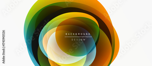 Abstract colorful layers create circular design. Gradient hues blend, forming dynamic visual element. Modern background texture.