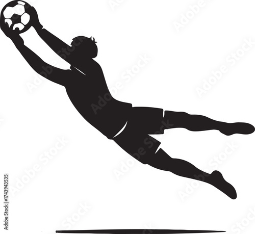 “Soccer Goalkeeper Diving Save Silhouette – Football Action Graphic”