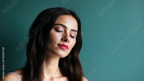 Calm beautiful woman with closed eyes enjoying a moment of tranquility.