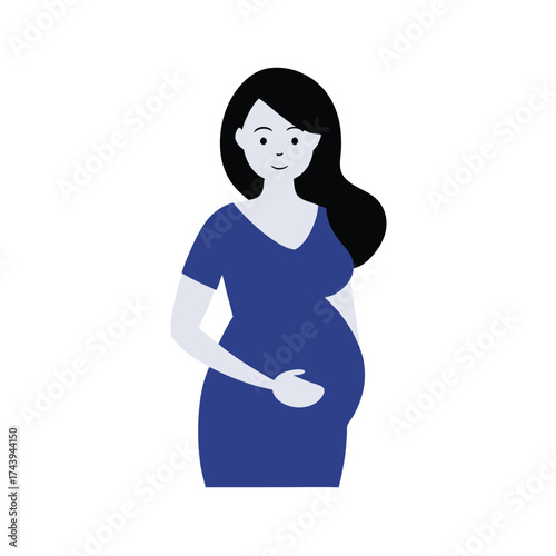 Simple flat illustration of a pregnant woman holding her belly
