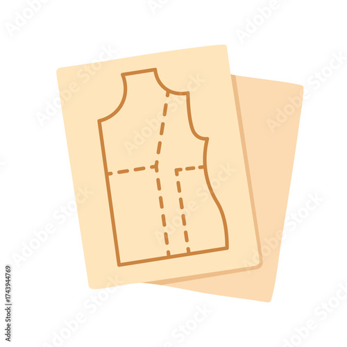 Flat vector illustration of a sewing pattern on paper sheets, isolated design, minimal creative cartoon clipart.