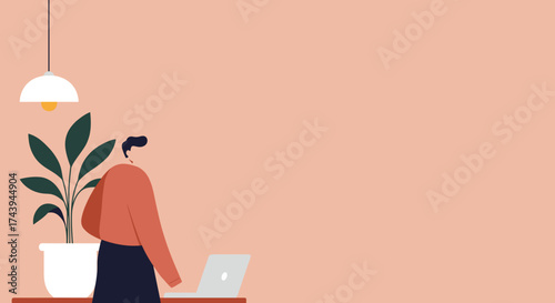 Man working on laptop in modern home office Remote work digital nomad freelance lifestyle concept