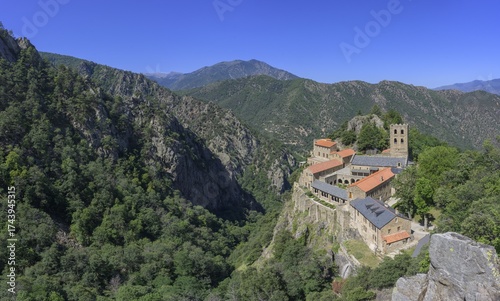 Wallpaper Mural View down to the Saint Martin du Canigou Abbey, Casteil, Département Pyrénées-Oriental, France Torontodigital.ca
