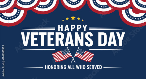 Celebrating Veterans Day with patriotic bunting and American flags honoring service