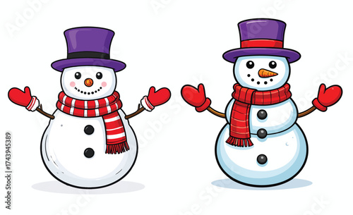 Festive Snowman Illustration with Red Gloves and Scarf Set