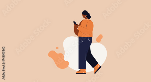 Woman walking while using smartphone Digital communication connectivity and modern lifestyle
