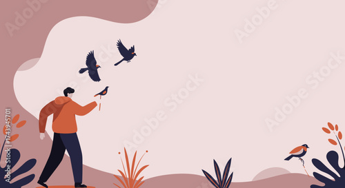 Person interacting with birds outdoors fostering connection and appreciation for nature