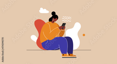 Woman engrossed with smartphone showcasing digital connectivity communication and modern lifestyle