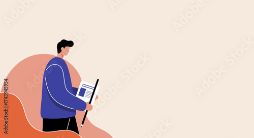 Man holding a document and pencil focused on planning or learning Ideal for business  education