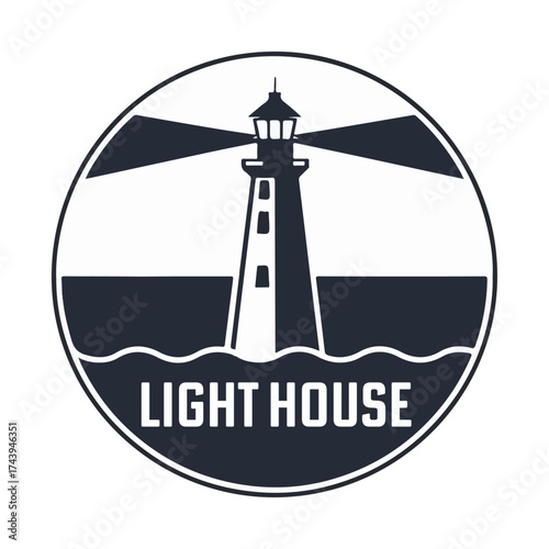 Lighthouse and House by the Sea Vector Illustration Isolated on White Background.