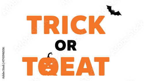 Halloween Trick or Treat: Festive and spooky Halloween-themed design in orange and black, featuring the text Trick or Treat with a jack-o'-lantern and a bat, evoking the spirit of the holiday.