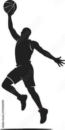 “Basketball Player Slam Dunk Silhouette – Energetic Sports Action Graphic”