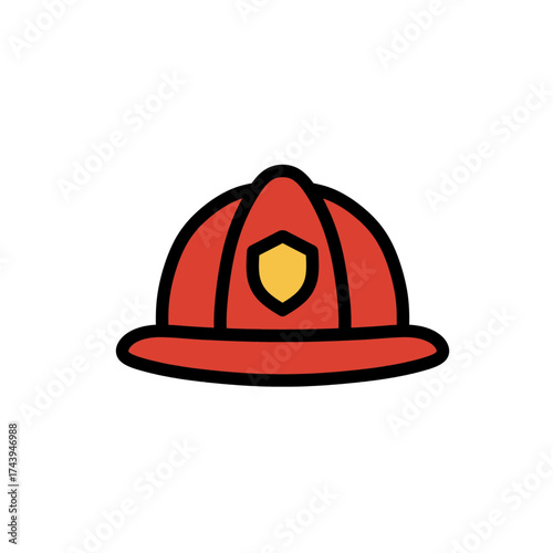 Red Firefighter Helmet Icon Vector Illustration Fire Safety Concept Isolated