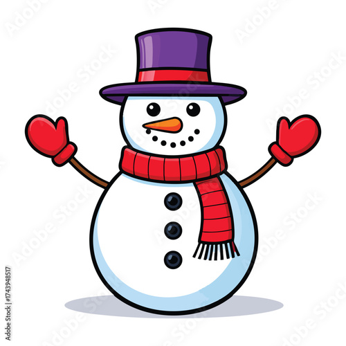 Festive Snowman Illustration with Red Gloves and Scarf