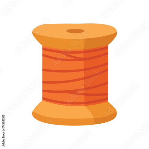 Flat vector illustration of an orange sewing thread spool for tailoring, crafting, and handmade design.
