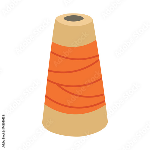 Flat vector illustration of an orange thread cone for sewing, crafting, and textile design projects.