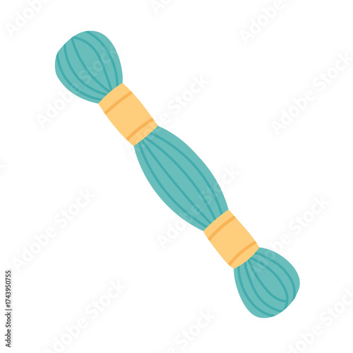 Flat vector illustration of green embroidery floss skein, perfect for sewing, crafting, and textile projects.